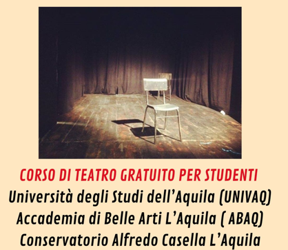 Adsu L’Aquila, laboratorio teatrale gratuito per gli studenti universitari