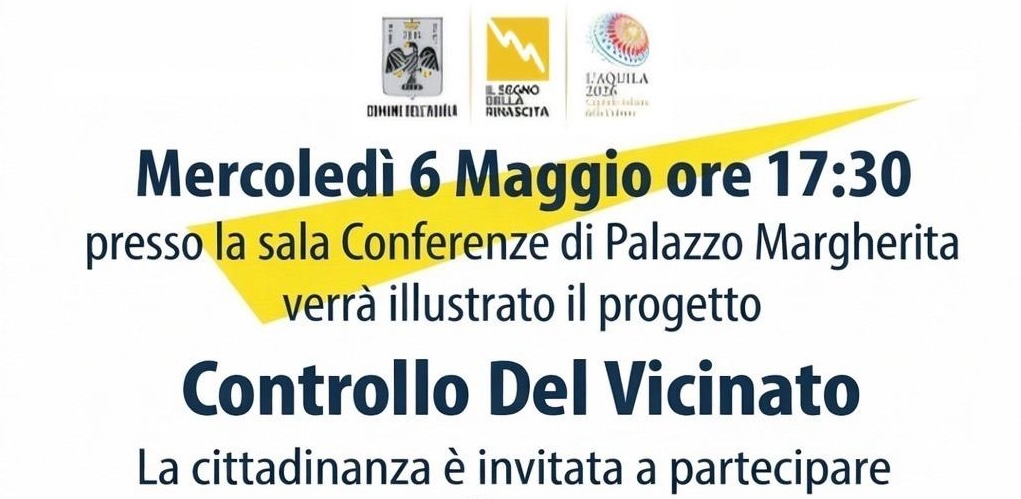 Controllo di Vicinato, incontro pubblico il 6 maggio a Palazzo Margherita