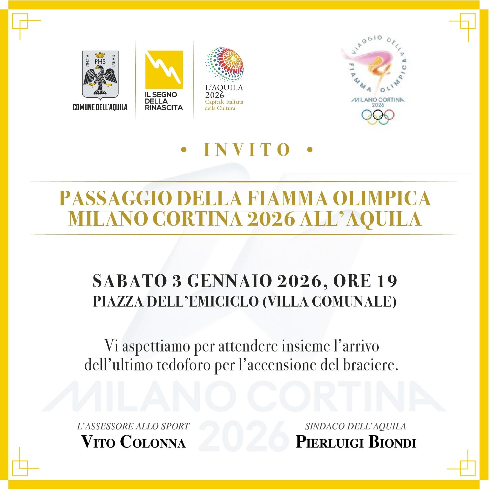 La Fiamma Olimpica di Milano-Cortina 2026 arriva all’Aquila