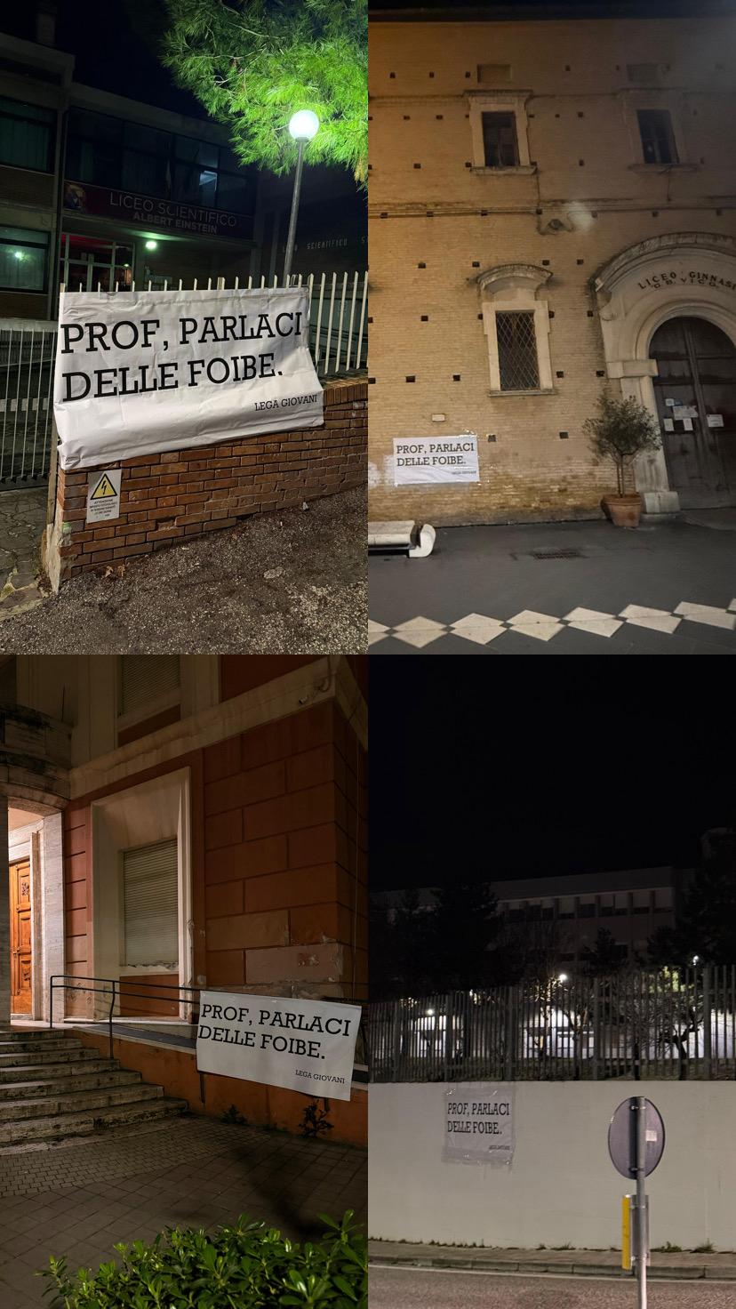 Giornata del Ricordo, in Abruzzo striscioni della Lega Giovani: “Prof, parlaci delle Foibe”