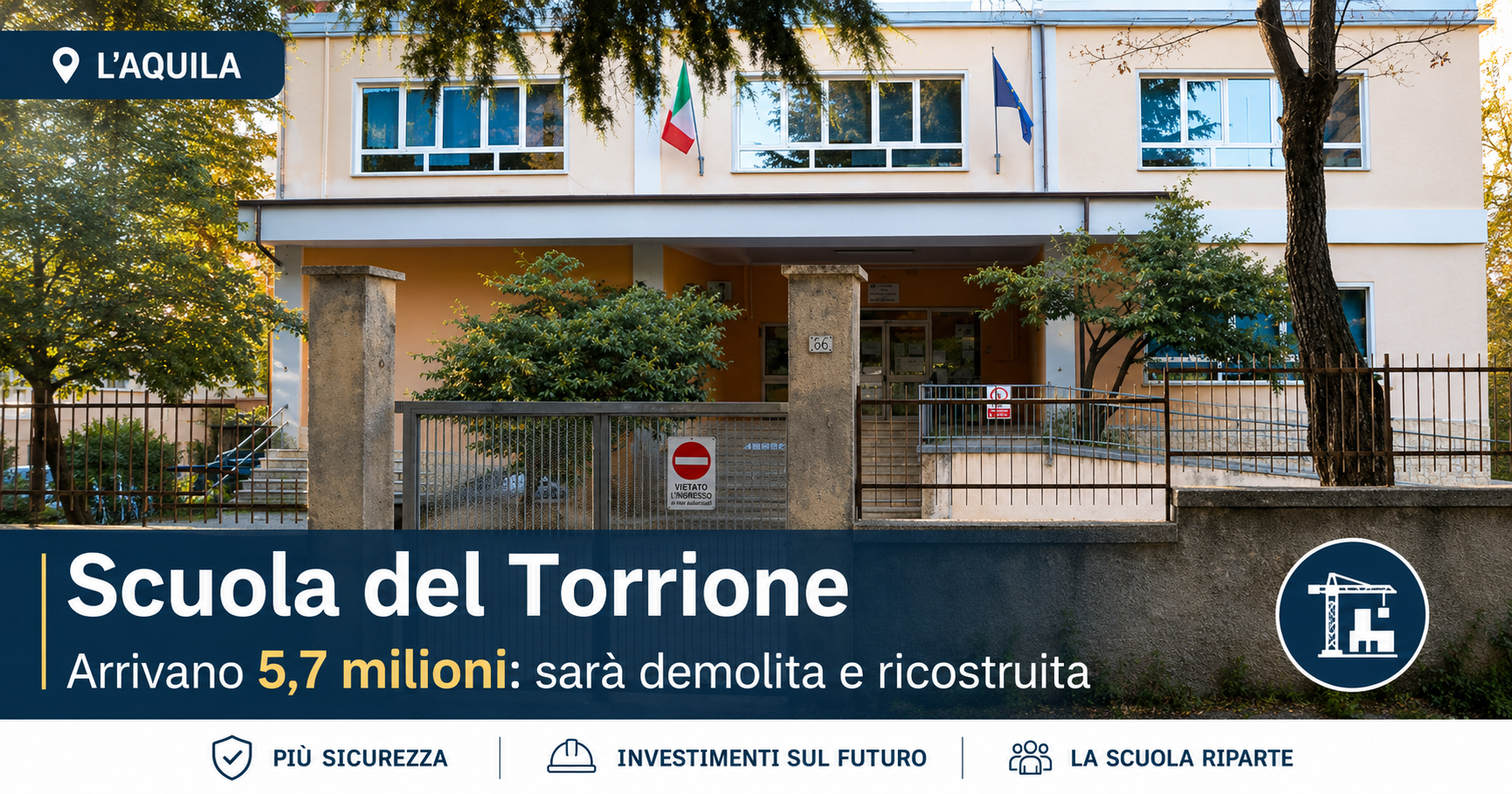 Scuola del Torrione, arrivano 5,7 milioni: il plesso sarà demolito e ricostruito