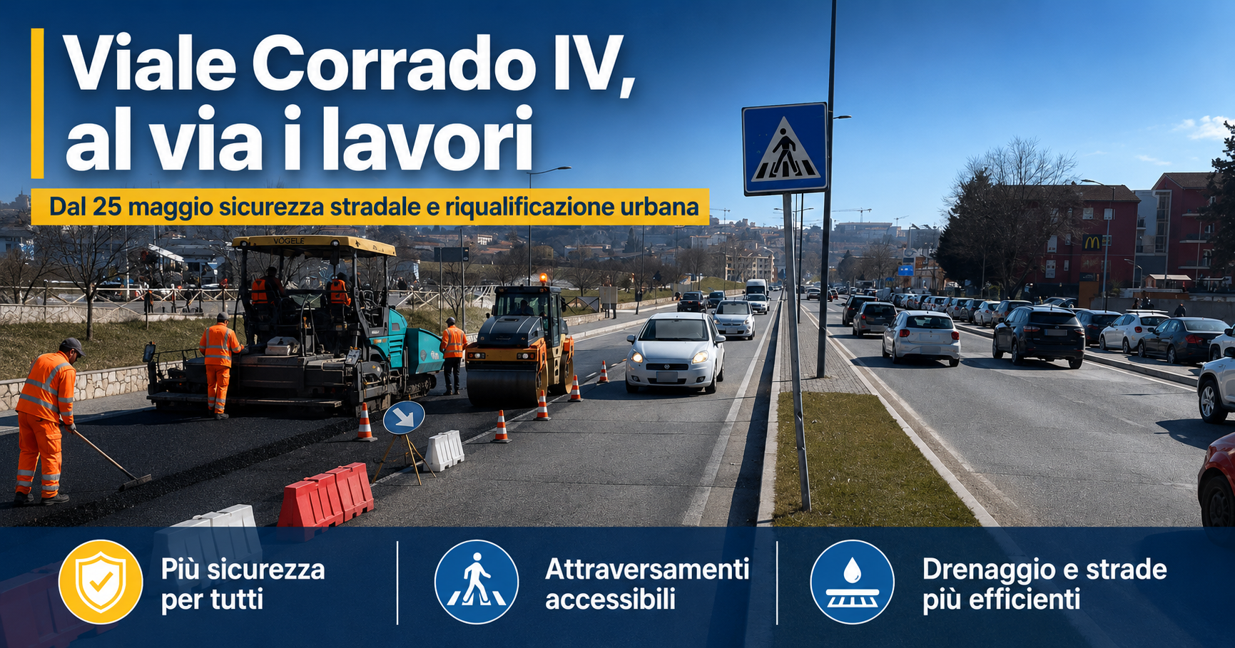 Viale Corrado IV, dal 25 maggio al via i lavori per sicurezza stradale e riqualificazione